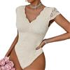 Haibang Body in Pizzo da Donna Sexy Scollo a V Bodysuit Top Floreale Aderente Camicetta a Maniche Corte Body Sottogiacca Elegante Cami Camicie Maglietta Blusa Clubwear