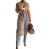 Goolecrimp Trench Elegante da Donna in Tulle in Rete di Organza Trasparente Trench Coat con Risvolto a Fessura Cardigan Lungo con Lacci Doppiopetto (Kaki,L)