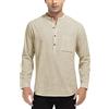 WAZZAP Camicie da Uomo in Lino Maniche Lunghe con Bottoni Casual Henley Camicia Estate Spiaggia Hippie