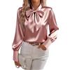 HESYSUAN Camicie da Donna con Fiocco al Collo in Raso, Eleganti Bluse in Seta a Manica Lunga, Top Casual Eleganti per il Lavoro da Donna 2025, rosa, XXL