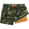 maamgic Costume Bambino Asciugatura Rapida 2 in 1 Pantaloncini Corti con Compressione e Coulisse Regolabile, Costume Ragazzo Spiaggia Sport Nuotare, 2-16 Anni, 05 Dino Vintage Verde Scuro, 7 Anni