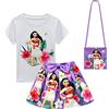 Delanhon - T-shirt con stampa 3D principessa carina per bambina + gonna + borsetta per completi da bambina, Viola 1., 100