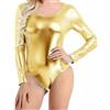 Prime fashions Body da donna a maniche lunghe, effetto bagnato, metallizzato, taglie per adulti e bambini, moderno ed elegante