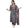 Sambhav Quilt Hub Kurta da donna in puro cotone stampato a blocchi lavorato a mano con scollo a V e pantaloni e set Dupatta, Blu, Medium