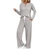Generic Pigiama Lungo Donna Pigiama Donna Manica Lunga Set da 2 Pezzi da Abiti Autunnali Maglione con Collo Abiti Coordinati E 2025 Caldo Cotone Lungo Cotone Light Ashy M