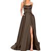Cocila Abito Vintage con Scollo a V/O Abiti da Ballo da Donna Lunghi da Donna Eleganti Abiti Lunghi Senza Schienale con Scollo all'americanaCrisn Satin Spaghetti Party Prom Dress Abito (Brown, XL)