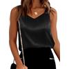 Plilima Canottiere da donna in raso con scollo a V, top camisole per donne, camicette eleganti e casual senza maniche, camicie di seta, nero, M
