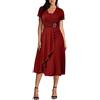 Cocila Vestito Donna Elegante Blu Navy Abito Chemisier Donna Elegante Vestiti Donna Curvy Autunno Inverno Gonna Lunga Cerimonia Donna Vestiti Donna Colorati Abito Azzurro Donna Cerimonia (Red, XL)