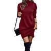 TBSCWYF Vestito Casual Donna Invernale in Maglione Abito Vita Alta Elegante in Girocollo di Orlo Svasato Abito in Maglia al Ginocchio Caldo di Moda Treccia Ritorta Vestito Donna Magliette Tinta Unita