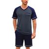 Irdcomps Pigiama Uomo Cotone Corto Estivo Pigiami Due Pezzi Set da Notte Casa Maniche Cort Leggero Scollo a V e Pantaloncini Scozzesi con Tasche