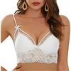 SHEKINI Reggiseno Donna Senza Ferretto Bralette in Pizzo Imbottita Removibile Floreale Bralette Sexy Brassiere a Triangolo Regolabile Spalline Elegante Intimo Donna Biancheria Intima