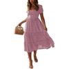 TOPLAZA Abito da Spiaggia Vestiti Casual Lungo Donna Stampa Floreale Maniche Corte Estivi,Rosa,XL