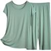 Generic Pigiama Cotone Donna Lungo Pigiama Capri da Donna, Top Estivo a Maniche Corte con Pantaloni Capri, Morbido 2 Pigiami Pigiama Donna Vestito da Casa Donna Estivo Cotone (Green, XXL)