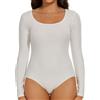 Joyshaper Body Donna Maniche Lunghe Elegante a Scollo Rotondo Top Bodysuit Perizoma Tinta Unita Bluse Camicetta Casual, Bianco, XXL