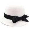 SaoBiiu Cappello a secchiello da donna in lana con fiocco, per autunno e inverno, bianco, Taglia unica