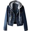 Generisch Giacca in jeans da donna a maniche lunghe - Giacca con cappuccio semplice e versatile da indossare con coulisse e tasche, stile bomber, giacca da transizione, chiusura a bottoni, blusa in jeans per