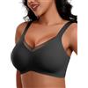 HORISUN Reggiseni Senza Cuciture Reggiseno Push up Wireless a Copertura Totale per Donne Comfort Reggiseno di Sostegno con Scollo a V in Pizzo (Nero L)