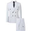 Sweejim Moda Uomo Casual Doppio Petto Tinta unita Business Suit Giacca Pantaloni Pantaloni 2 Pz Set Giacche Cappotto, bianco, XL