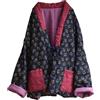 NFYM Giacca trapuntata da donna, stile etnico cinese, stile nordest con fiori grandi, patchwork, aperta sul davanti, in morbido cotone imbottito, Colore: blu navy., taglia unica