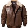Jorde Calf G1 Flying Aviator Pilot Multiple Patches Bomber Giacca in pelle con collo in pelliccia rimovibile per gli uomini., Ap-marrone, XL