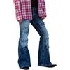 Generic Jeans da uomo a campana svasati in denim vintage patchwork classico stile retrò a vita alta pantaloni a gamba larga