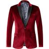 Duohropke Giacca in velluto da uomo con risvolto dentellato, con bottoni, blazer, casual, sportivo, alla moda, giacca da lavoro, blazer, calda giacca da uomo in velluto, Colore: rosso, M
