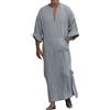 RUMAOZIA Abbigliamento da Preghiera Caftano Uomo in Cotone Lino, Tunica Abaya Afgana, Jilbab Musulmano Fresco Estate, Vestiti Islamici Arabi Thobe, Q Azzurro Cielo