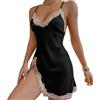 Wambere Straps, camicia da notte, sexy, da donna, corta, con scollo a V, da notte, con spacco laterale, estivo, da notte, da notte, da notte, colore nero, XXXL