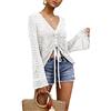 Saodimallsu Donna Boho off Spalla Crop Top Manica a Campana Flowy Oversize Cavallo Pullover - Bianco - S