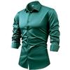 XYERDLYN Camicia Da Uomo A Maniche Lunghe In Raso Di Seta con Gemelli, Camicie Eleganti, Casual, Lucide, con Bottoni, Di Lusso, per Feste, Balli Di Fine Anno, Matrimonio, Lavoro, Non Stirabile, Verde Scuro,