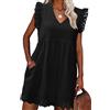 PASUDA Abito Estivo Donna Cotton Vestito Corto Scollo a V Senza Maniche Ruffles Vestiti Estivi Donna Vuoto Jacquard Casual Abito Mare Spiaggia Leggero Abiti con Tasche (Nero, S)