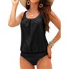 Yonique Blouson Tankini Swimsuits for Women Loose Fit Floral Print Modest Two Piece Bathing Suits, Nero 01, M