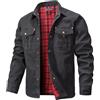 Zaitun Giacca da uomo in flanella con fodera in stile cowboy western, a quadri, con fodera spazzolata, in twill, per esterni, Nero , L