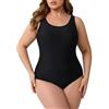 InfiniZer Costume da bagno da donna, taglie grandi, con fodera morbida e design plissettato, per effetto snellente, Nero , 48-50 Große Größen