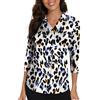Soneven Camicia Donna Estiva Elegante, a 3/4 Maniche Lunghe Camicetta con Scollo a V Polo da Golf da Lavoro con Bottoni Motivo Leopardato L