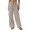 Amazhiyu Pantaloni in lino, da donna, estivi, 100% lino, pantaloni lunghi, da donna, larghi, con tasche