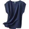 Generic Camicetta da donna 100% pura seta di gelso con scollo rotondo camicia manica corta taglie forti, Marina Militare, XXL