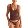 Tomwell Canotta da donna con scollo a V, senza maniche, doppia fodera, basic, slim fit, estiva, Y2k, alla moda, marrone, M