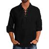 YAOBAOLE Camicia a Manica Lunga in Cotone Lino da Uomo, Vintage Medievale Abbigliamento Vichingo con Lacci Pirata Shirt