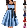 Generic Rockabilly, abito da donna anni '50, vintage, senza maniche, per cocktail, stile retrò, per feste, matrimoni, lunghezza al ginocchio, estivo, da sera, da ballo, a pieghe, Blu, S