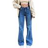 Generico Jeans da Donna a Gamba Larga con Bottoni Eleganti High Waist Wide Leg Fit Jeans Strass Pantaloni a Palazzo Elasticizzati Slim Strappati alla Moda Forma (Dark Blue, M)