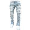 Dressnu Jeans da uomo dritti elasticizzati strappati design strappato skinny strappato, Azzurro chiaro, XL