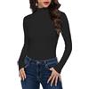 Cuptacc Maglia a maniche lunghe da donna, basic, a collo alto, a costine, tinta unita, slim fit, elasticizzata, morbida e confortevole, per casa, tempo libero