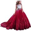 NNJXD - Abito da ballo ricamato in tulle, da principessa, per feste formali, lungo e con coda Rouge-406 10-11 Anni