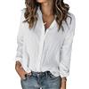 Cicy Bell - Camicetta da donna, con bottone, scollo a V, a maniche lunghe, tinta unita, elegante, casual, top, bianco, S