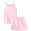 Miyanuby Pigiama da ragazza in raso, set da 2 pezzi, pigiama in seta senza maniche + pantaloncini elastici in vita, 5-14 anni, biancheria da notte estiva, rosa, 7-8 Years