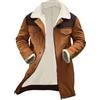 Generico Cappotto Lungo Uomo in Finta Pelle Scamosciata, Giacca Invernale con Colletto on Pelliccia, Giubbotto da Lavoro in Pile Elegante Trench Cardigan Vintage