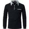 APAELEA Polo Uomo Manica Lunga Polo Collare Strisce Cotone Golf Tennis T-Shirt Top,Blu Marino,L