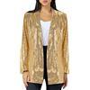 Generic Blazer con paillette, oro da donna, oversize, cardigan da donna, elegante giacca a maniche lunghe, giacca bomber per feste club, giacca con paillettes, elegante giacca con glitter, gold, XL