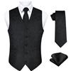 Enlision Gilet da Uomo Elegante Paisley Jacquard Gilet Nero da Abito Cravatta e Fazzoletto Set per Festa Sposa